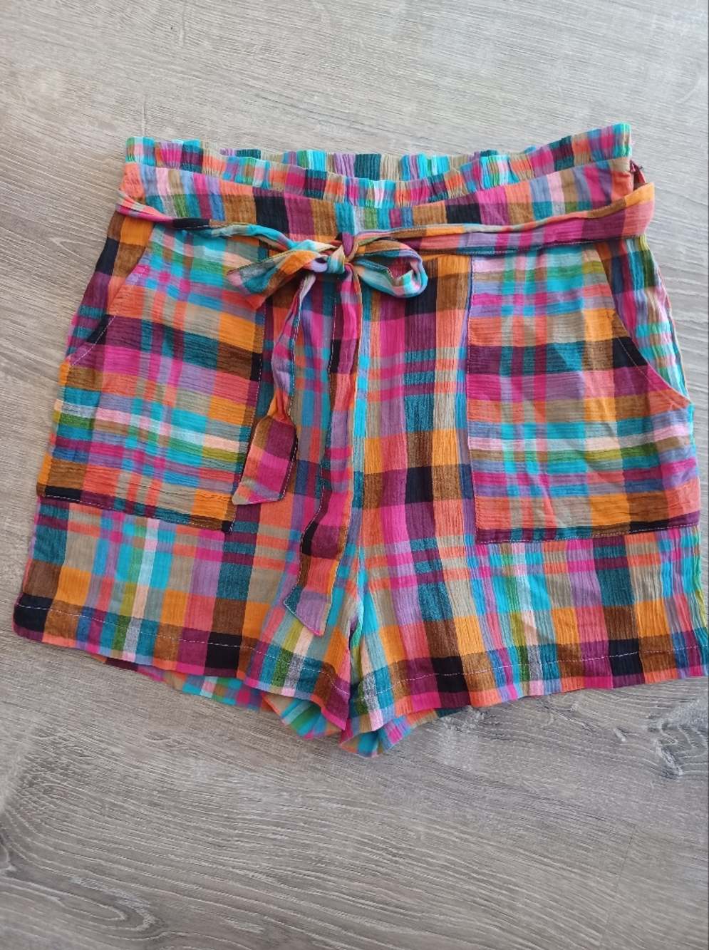 Miami Multicolor Plaid Tie-Waist Shorts